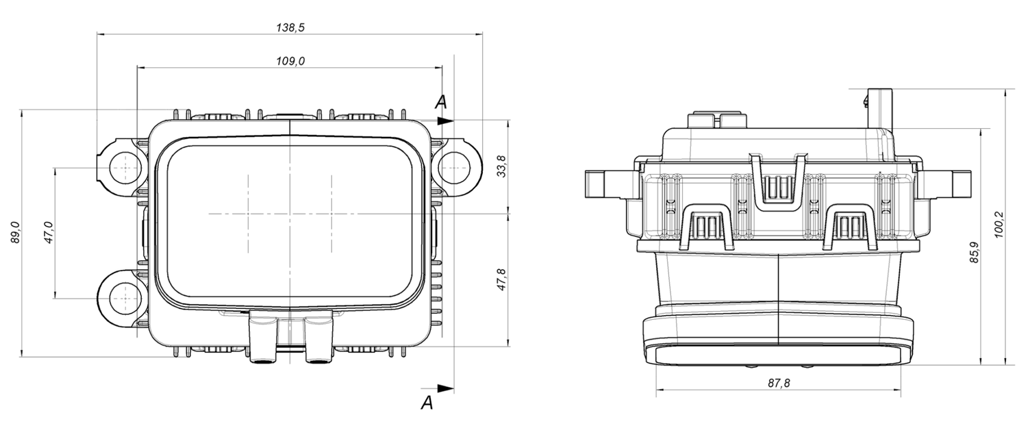 Technical drawing MOVIA Lidar Sensor for Automotive
